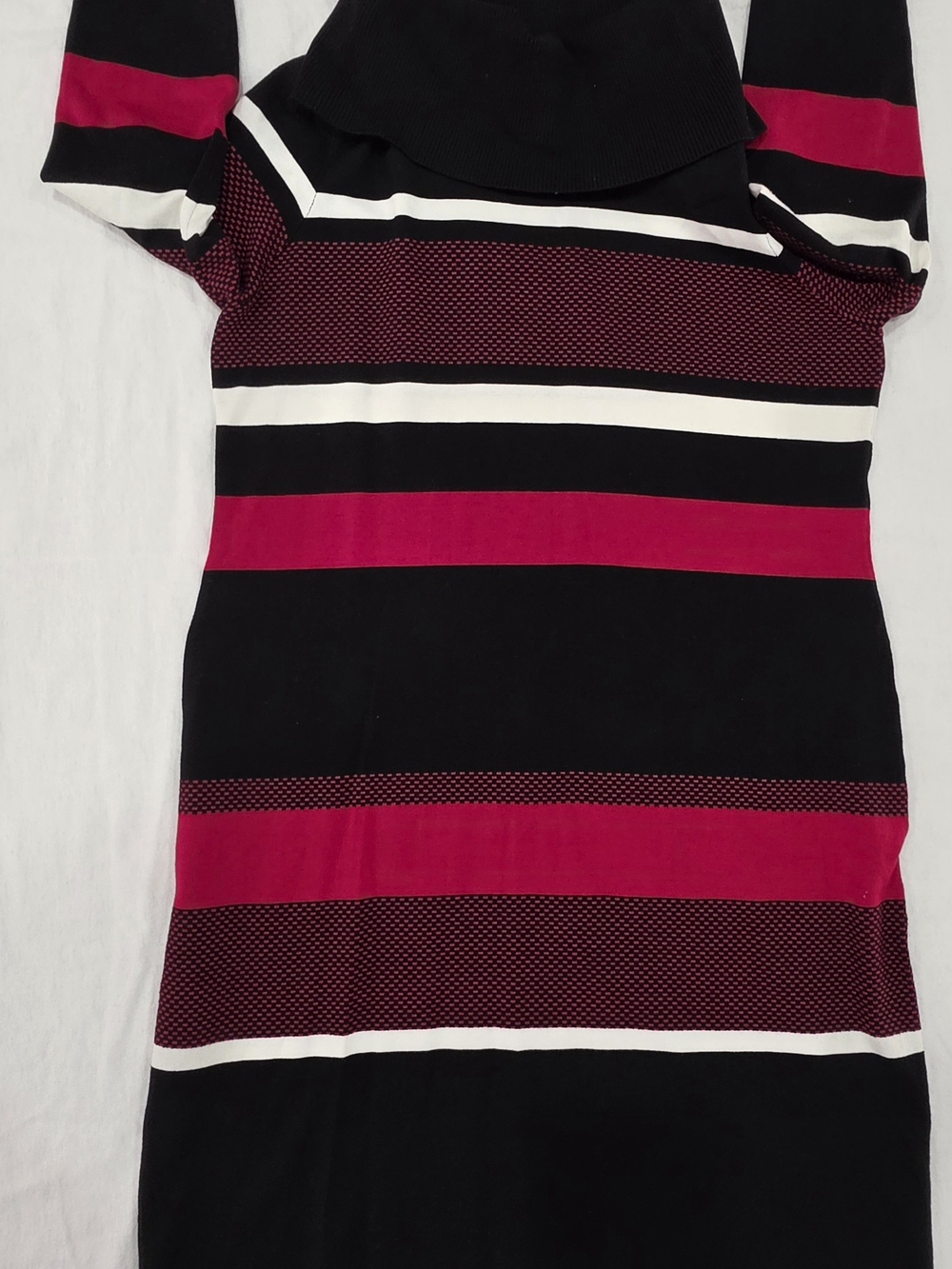 Sandra Darren Black, Magenta and White Striped Long Sleeve Dress